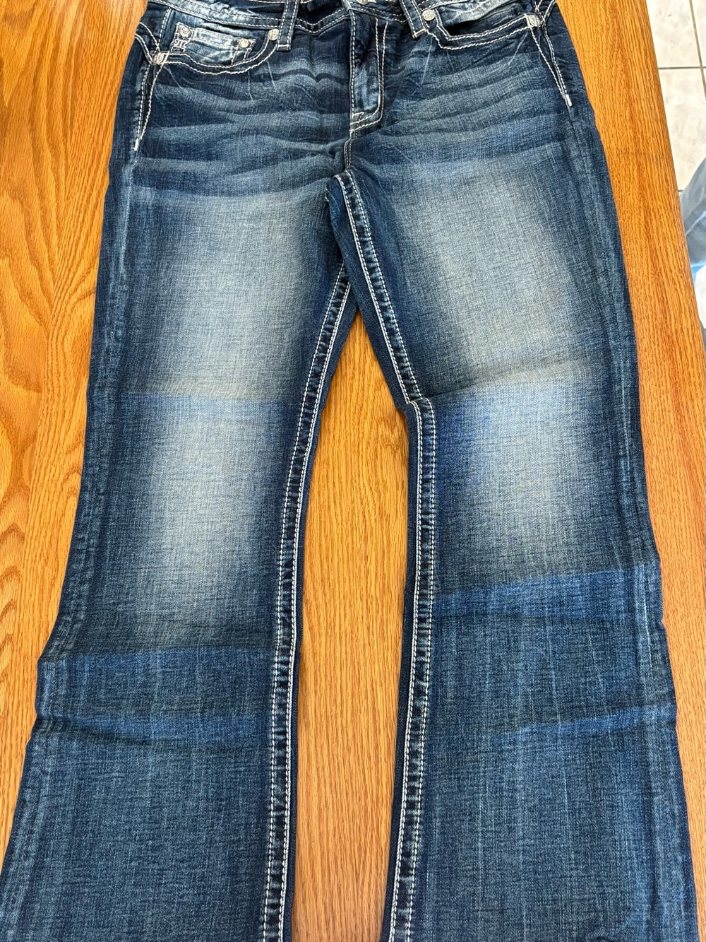 Miss Me Dark Blue Denim Mid-Rise Boot Jeans with Embroidered Pocket Detail - Picture 6 of 7